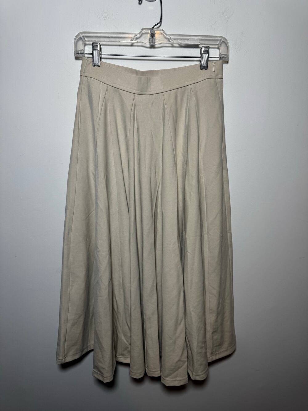 OGL Move Beige Pleated Midi Skirt Casual Pull On A Line Skirt Women Size S